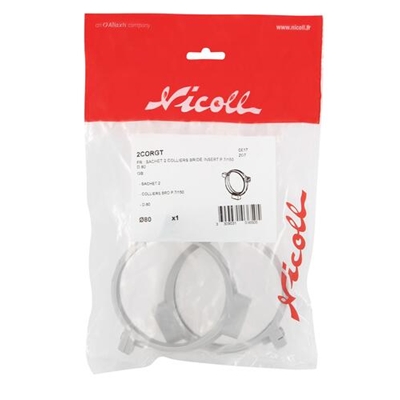 Colliers en Techtan à bride insert 7-150 p/ descente de gouttière D. 80mm 2CORGT Gris Clair sachet de 2