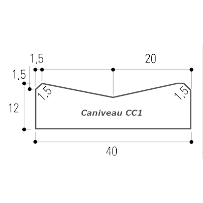 Caniveau béton Gris double pentes CC1 ép. 12 x 40cm 1.00ml