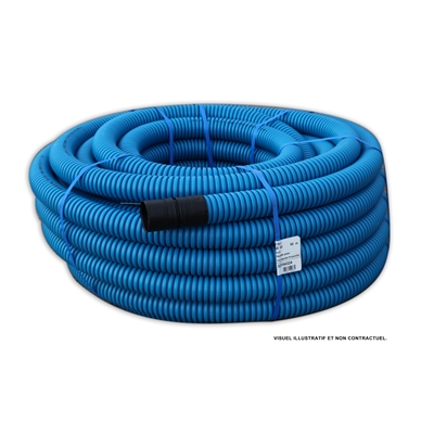 Gaine TPC annelée avec tire-fils D. 40mm 50ml (EAU) Bleu