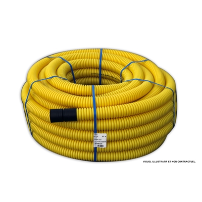 Gaine TPC annelée avec tire-fils D. 63mm 50ml (GAZ) Jaune