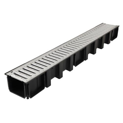 Caniveau PP Connecto grille acier Galva clipsée A15 130mm ext. x 1.00ml DRP178 Noir