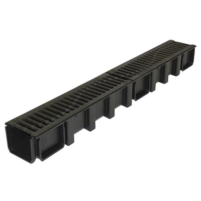 Caniveau PP Connecto + 2 grilles fonte B125 130mm ext. x 1.00ml CAL10BF Noir