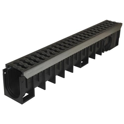 Caniveau PP Kenadrain feuil. Galva grilles fonte C250 100mm int. x 1.00ml DR102CF Noir