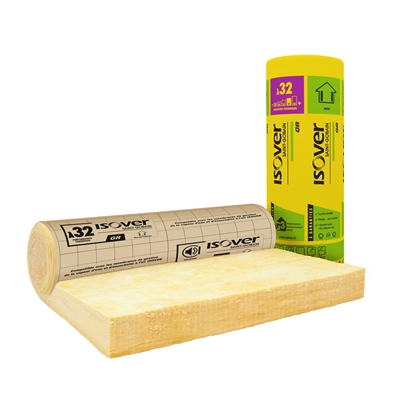 Laine de verre rouleau GR32 + kraft ép. 100mm 120cm x 2.70ml R=3.15m² K/W