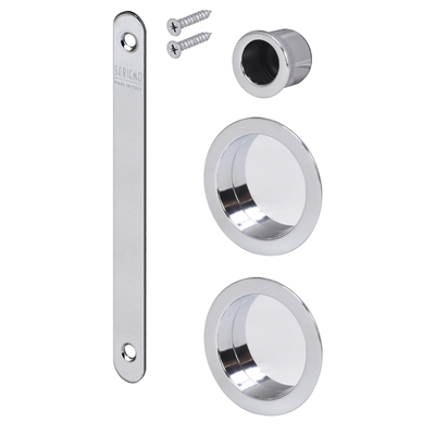 Kit garniture p/ porte simple Chiudiscrigno ronde sans serrure Chromé Satiné