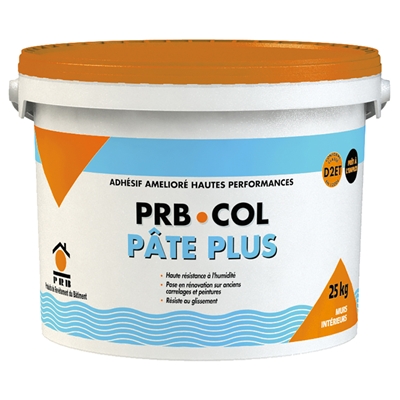 Colle en pâte p/ mur int. D2/ET PRB Colle Pâte Plus seau 25kg Blanc