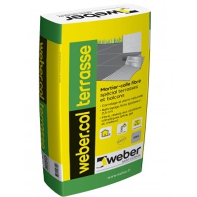 Mortier colle C2E fibré Weber.col Terrasse 25kg Gris