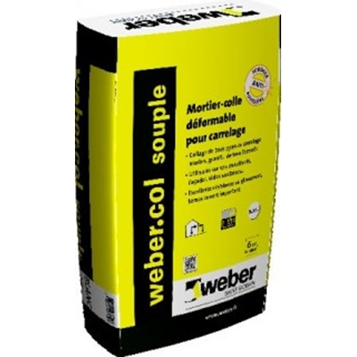 Mortier colle déformable p/ sol & mur int. ext. C2S1ET Webercol Souple 25kg Gris