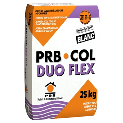Mortier colle p/ sol & mur int. ext. C2S1-EG PRB Duo Flex sac 25kg Blanc