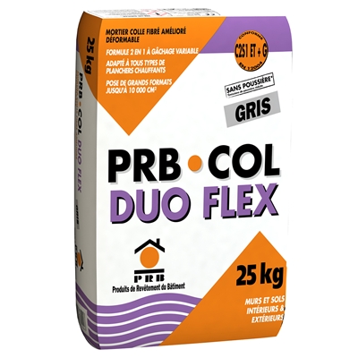 Mortier colle p/ sol & mur int. ext. C2S1-EG PRB Duo Flex sac 25kg Gris