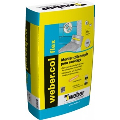 Mortier colle p/ sol & mur int. ext. C2S1ET/EG Weber.col Flex sac 25kg Gris