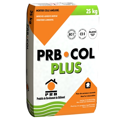 Mortier colle p/ sol int. ext. & mur int. C2E PRB Colle Plus sac 25kg Blanc