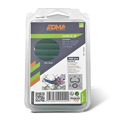 Agrafe a grillage Omega 16 verte R.0442 Edma blister de 1250