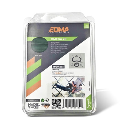 Agrafe a grillage Omega 20 verte R.0430 Edma blister de 1000