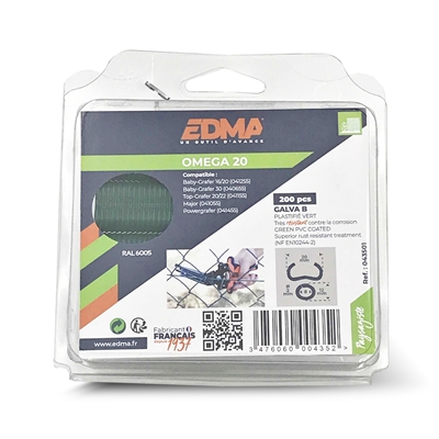 Agrafe a grillage Omega 20 verte R.0435 Edma blister de 200