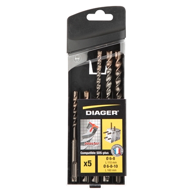 Forets béton Booster 3 taillants SDS+ D. 6-8 x 110mm D.6-8-10 x 160mm réf. 104B coffret de 5