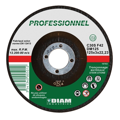 Disque abrasif DM ép. 3.0 x D. 125mm al. 22.23mm coupe matériaux