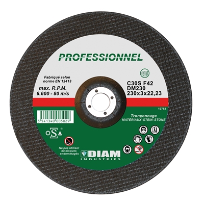 Disque abrasif DM ép. 3.0 x D. 230mm al. 22.23mm coupe matériaux