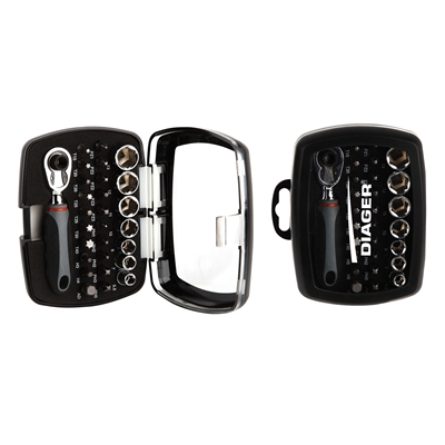 Embouts de vissage & douilles Torsion PZ1-2-3 PH1-2-3 TX HEX + p. embout R. 633C coffret de 28