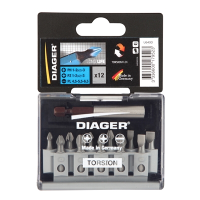 Embouts de vissage Torsion (PZ1/PH1/TX/PL)+ porte-embout coffret de 12