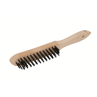 Brosse métallique manche bois 280mm fil rond acier rigide 4 rangs