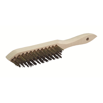 Brosse métallique manche bois 28cm fil acier laitonné souple 4 rangs