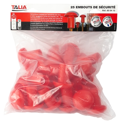 Embouts de sécurité plastique p/fer à béton D. 8 à 20mm Rouge sac de 25
