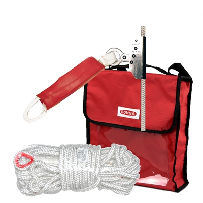 Ligne de vie verticale sans ouverture + absorbeur Ecoblok12 + corde 10ml Rouge Ponsa