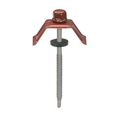 Fixations 3 en 1 assemblées vis Têtalu P1 D. 6.3 x 100mm Brun Rouge Ral 8012 s/ bois sachet de 100