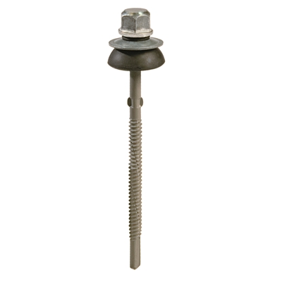 Vis Têtalu P13 TK12 à ailettes D. 6.3 x 115mm + rond. Epdm dôme p/ fibres-ciment s/ acier sachet de 100