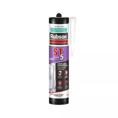 Mastic silicone sanitaire ph. aqueuse ST5 Rubson cartouche 300ml Blanc