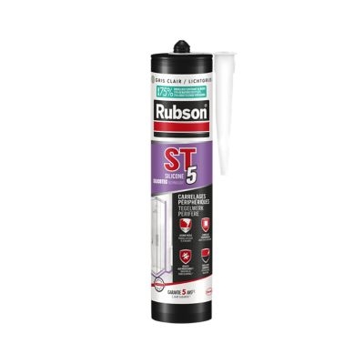 Mastic silicone sanitaire ph. aqueuse ST5 Rubson cartouche 300ml Gris Clair