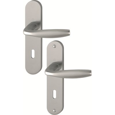 Garniture de porte int. alu s/ plaque 165mm New York clé L aspect Inox