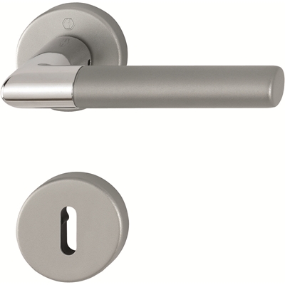 Garniture de porte int. alu s/ rosace Lecce clé L aspect Chromé-Inox Mat
