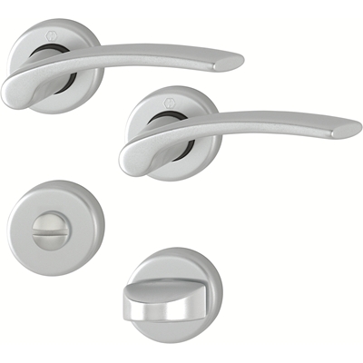 Garniture de porte int. complète alu s/ rosace ronde Ibiza à condamnation Aspect Argent