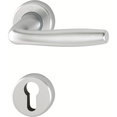 Garniture de porte int. complète alu s/ rosace ronde Roissy clé I Aspect Argent