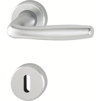 Garniture de porte int. complète alu s/ rosace ronde Roissy clé L Aspect Argent