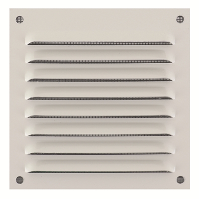 Grille d'aération en applique alu à persienne avec moust. 150 x 150mm Blanc
