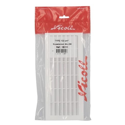 Grille de ventilation plast. 100cm² Classique 108 x 254mm + moust. 1B111 Blanc