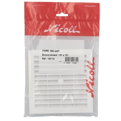 Grille de ventilation plast. 100cm² Classique 154 x 154mm + moust. 1B114 Blanc
