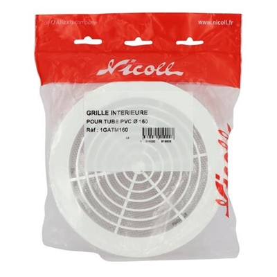 Grille de ventilation plast. 124cm² ronde p/ tuyau D. 160mm + moust. 1GATM160 Blanc