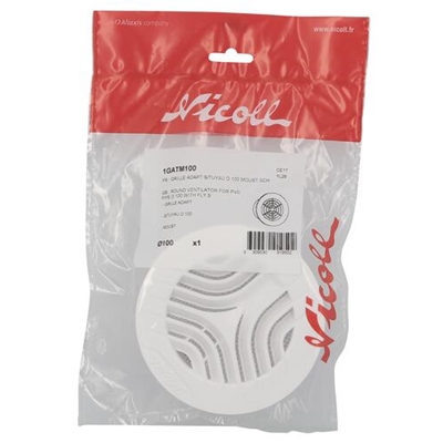 Grille de ventilation plast. 23cm² ronde p/ tuyau D. 100mm + moust. 1GATM100 Blanc
