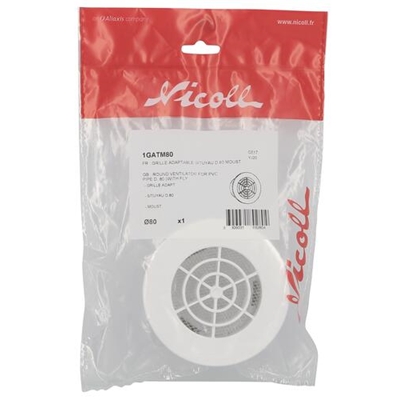 Grille de ventilation plast. 25cm² ronde p/ tuyau D. 80mm + moust. 1GATM80 Blanc