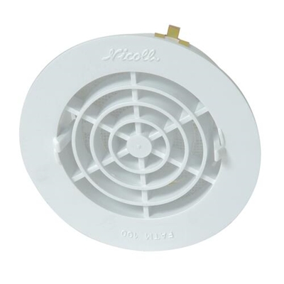 Grille de ventilation plast. 42cm² p/ tube D. 100 int. À ferm. + moust. FATM100 Blanc