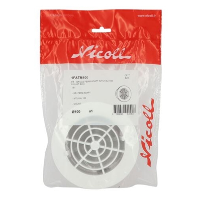 Grille de ventilation plast. 42cm² p/ tube D. 100 int. à ferm. + moust. 1FATM100 Blanc