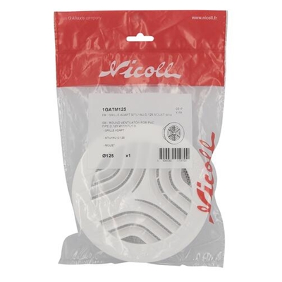 Grille de ventilation plast. 42cm² ronde p/ tuyau D. 125mm + moust. 1GATM125 Blanc