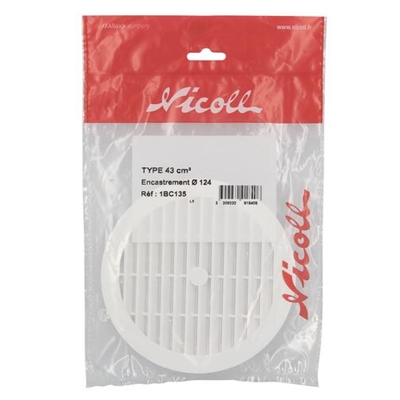 Grille de ventilation plast. 43cm² p/ tuyau fibre ciment D. 125mm + moust. 1BC135 Blanc