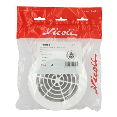 Grille de ventilation plast. 70cm² p/ tube D. 125 int. à ferm. + moust. 1FATM125 Blanc