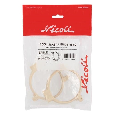 Colliers en Techtan à bride insert 7-150 p/ descente de gouttière D. 80mm 2CORGTS Sable sachet de 2