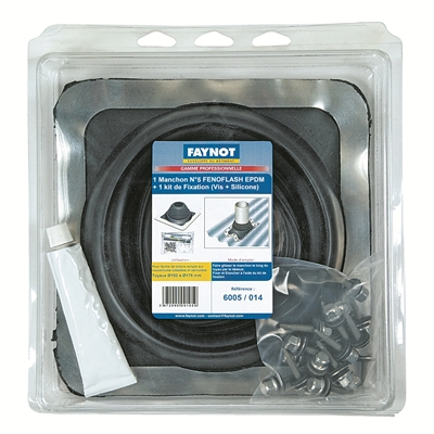 Manchon Epdm Fenoflash embase alu p/ tuyau D. 76 à 152mm + fixation + tube silicone N°4
